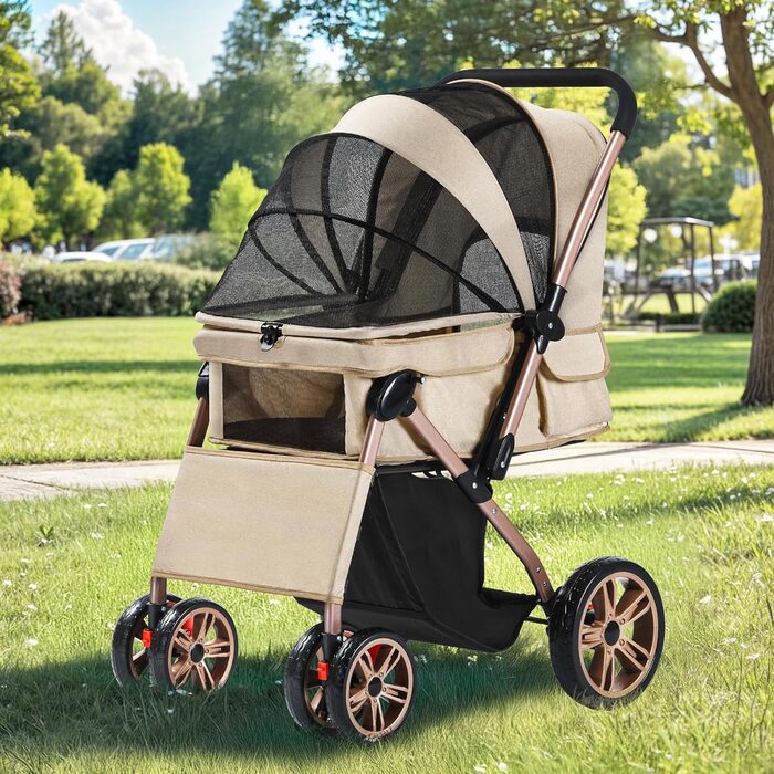 Візок для собак DWVO 3-в-1: візок, переноска, сумка. До 22 кг, EVA-колеса, сітчасті вікна, кошик для речей. Розміри: 58.5x76x105 см