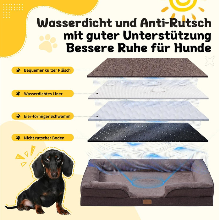 Ортопедичне ліжко для собак великих порід 139x110x21 см, з високощільним губчатим наповнювачем, для здорових суглобів, знімний водонепроникний чохол, зручне, неслизьке, коричневе XL