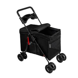 Візок для собак Homewell, візок-каляска для котів/маленьких собак, візок-каляска для дітей, прогулянковий візок для тварин з 2 вікнами на блискавці, тримач для напоїв, до 20 кг (Чорний)