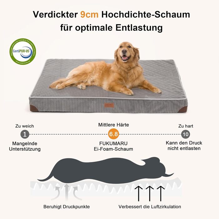 Ортопедичне ліжко для собак FUKUMARU - 91x56x9 см, зелене, з водонепроникним покриттям, м'яке, з антиковзаючою основою