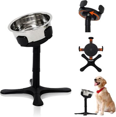 Підвищена годівниця для собак на регульованому підставці, 3 рівня та кут нахилу, сумісна з різними мисками, годівниця для собак із нержавіючої сталі для середніх та великих собак