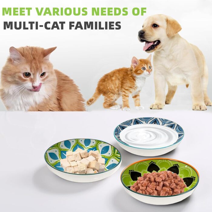 Набір мисок для котів (6 шт), керамічні, 14 см, для води, сухого та вологого корму