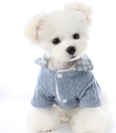 Теплий зимовий светр для собак та котів. М'який, зручний, з рукавами. Підходить для маленьких та середніх порід (Бічон). Колір: блакитний. Розмір XS