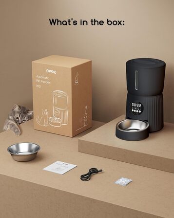Автомат годівлі для котів Faroro 4L, програмований, з контролем порцій, 10 сек. голосових повідомлень, чорний