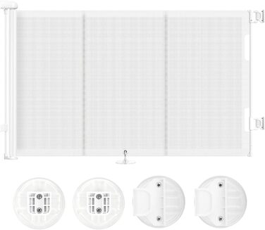 Захист для сходів з замком, розтяжний захист для дітей та собак, ширина 150 см, висота 83 см (140 см/білий, без свердління, автоматичний замок)