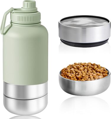 Турбопенал для собак на 950 мл – ізольована сталева фляга для води та миска для їжі, портативна фляга для собак без BPA, для подорожей, прогулянок та активного відпочинку (зелений колір, L)