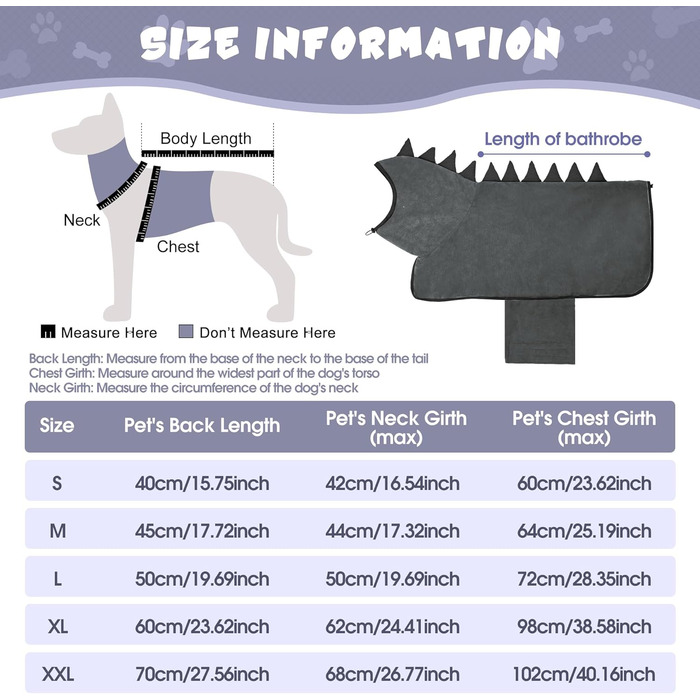 Рушник для собак з мікрофібри, швидковисихаючий, регульований, надзвичайно поглинаючий для середніх та великих собак, легко одягається (Сіро-зелений, Сіро-чорний, S)