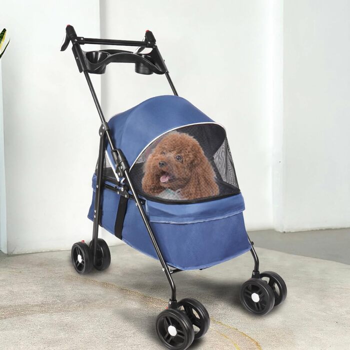 Складаний візок для тварин, 4 колеса, для собак/котів, цуценят, 50 x 70 x 95 см (блакитний)