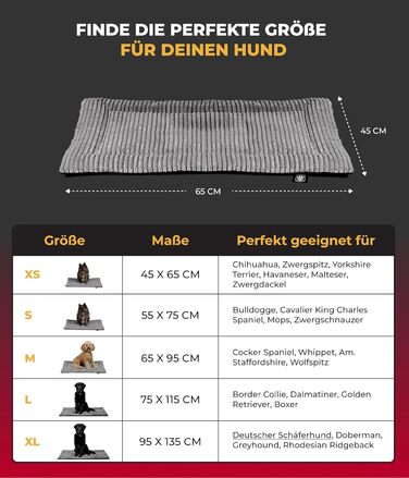 Килимок для собак HS-Hundebett® з підкладкою Cord, XS (45x65 см) – Нековзна підкладка – М'яка ковдра для собак – Затишне місце для відпочинку – Антрацитовий колір, Виготовлено в Німеччині, 45x65 см