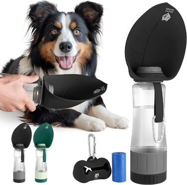 Фляга для собак Healthy Hounds Explorer 600 мл, з карабіном*2 та дозатором відходів*1 – Чорний