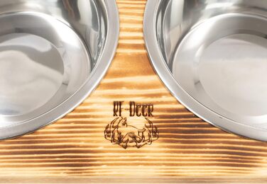 Диспенсер для корму для собак RF-Deer з дерева з 2 нержавіючими мисками, піднятий годівниця для собак, миска для котів, миска для собак, бар для собак, годівниця для котів, легко миється, 48x26x13 см, великий