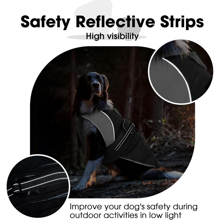 Зимовий теплий куртка для собак Nanaki з флісовою підкладкою, водонепроникний, світловідбиваючий, з отвором для повідка, пухнастий комір, середній розмір, для прогулянок на вулиці, полювання, простий у використанні, X-Large, чорний