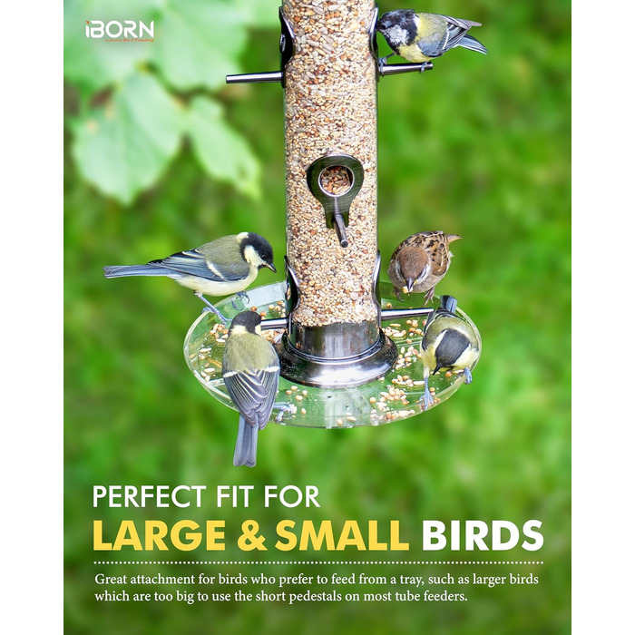 Годівниця для птахів iBorn з 6 місцями для підльоту, 20 см тарілка, з алюмінію, 38 см (чорна)