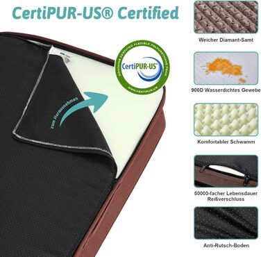 Ортопедичне ліжко для собак маленьких порід, водонепроникне диванчик для тварин з бортиками, з підтримуючою піною, зручне ліжко з знімним, пральним чохлом, водонепроникний наповнювач, антиковзаюче покриття (107 x 76 x 19 см, Колір: Коричневий)