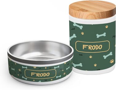 PICANOVA Скринька для ласощів з іменем - подарунок для собак - зберігання сухого корму - керамічна скринька для власників собак та котів - дизайн (Set Woof Love)