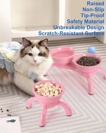 Набір мисок для котів 2 шт. з підняттям - міцні, з широкою основою, нековзні, сумісні з посудомийною машиною, зручні для вусів (Рожевий, Double)