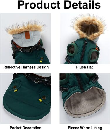 Зимовий теплий пуховик для собак з протекторними отворами, вітронепроникна куртка для холодної погоди, бавовна, костюм для цуценят, маленьких та середніх собак, розмір XL (2XL: обхват грудей 55 см, Стиль 6: зелено-коричневий)