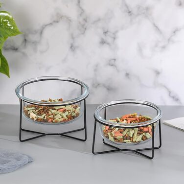 Скляна годівниця для котів та собак на підставці - нахилена та піднята миска для води та корму, 500 мл