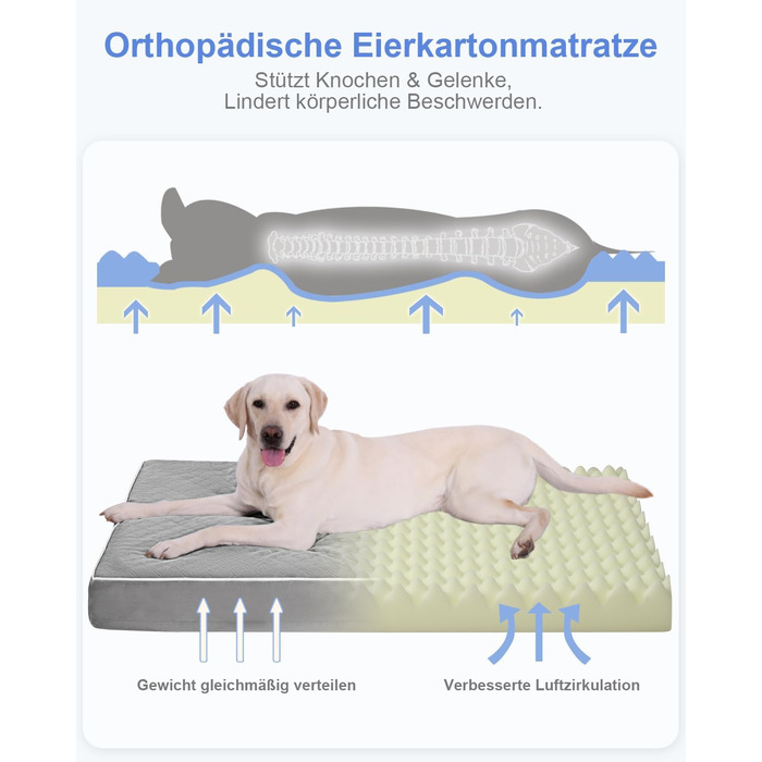 Ортопедичне ліжко для собак KSIIA, великі породи, 104x68x8 см, знімний, сірий