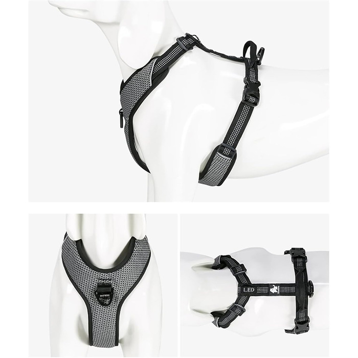 Нашийник для собак TLH6071, світловідбиваючий, регульований, без натягу, міцний, для авто, подорожей та активного відпочинку (M, Чорний)