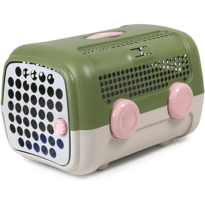 Транспортний бокс для собак та котів UNITED PETS A.U.T.O. - міцний, виготовлений в Італії, зелений/бежевий, з гігієнічною підстилкою, 51 x 37 x 33 см