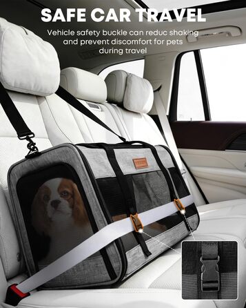 FOXFOCUS Сумка-переноска для собак з м'якими боковинами – 50,8 x 33 x 33 см, безпечний автокрісло, до 6,8 кг, верхній та бічний вхід, велика переноска для тварин з міцним сіткою (сірий)