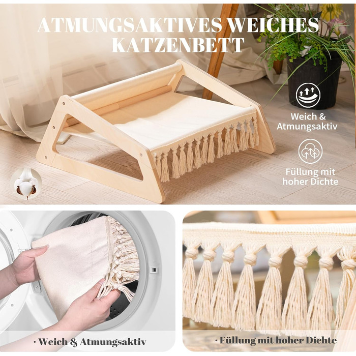 Кішка ліжко CheerPals, софа для котів з берези та бавовни, 53 x 48 см, стілець для сну, меблі для котів, підходить для літа