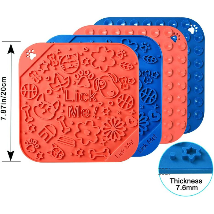 Килимок для собак та котів Leckmatte 2 шт. з присосками + лопатка, повільний годівник, антиковзаюча поверхня, зменшує нудьгу та тривогу, для корму, ласощів, йогурту, арахісової пасти (20x20 см, колір C)