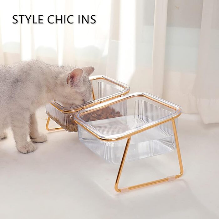 Миска для котів KMERCE з нахилом 15°, піднята миска для корму, аксесуари для котів, миски для корму для маленьких та середніх котів та собак, подвійна миска, неслизька основа, стильний дизайн INS