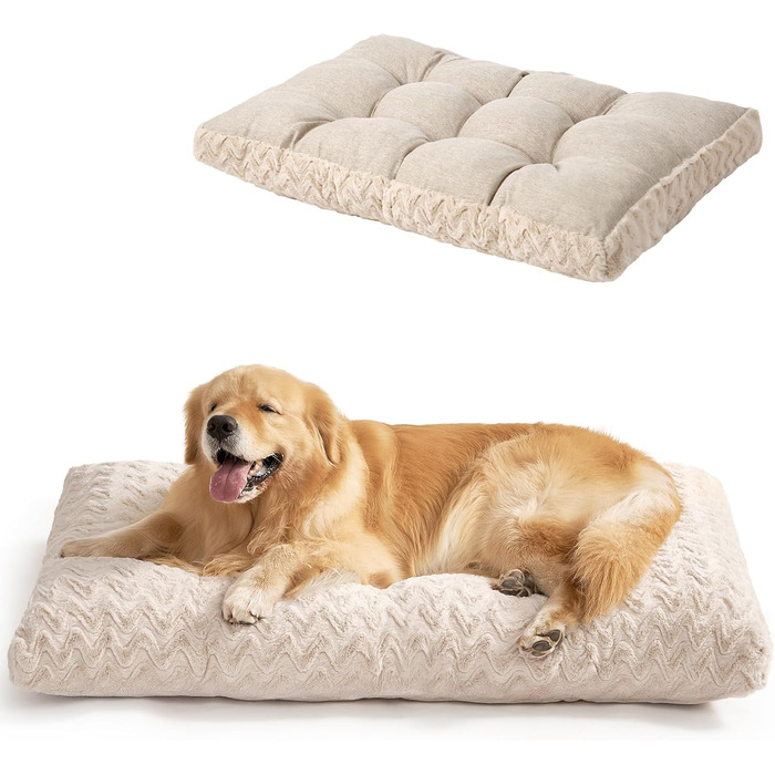 Килимок для собак великих порід, 104x68 см, XL, штучне хутро та льон, Бежевий