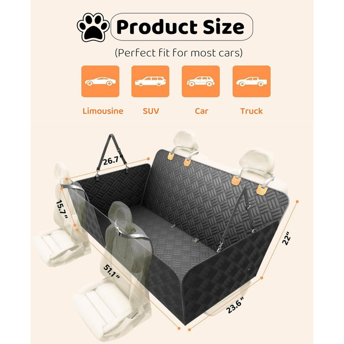 Захисний чохол на сидіння автомобіля для собак, універсальний, чорний, з отворами для ременів безпеки, для SUV/Auto/Вантажівка, ромбічний