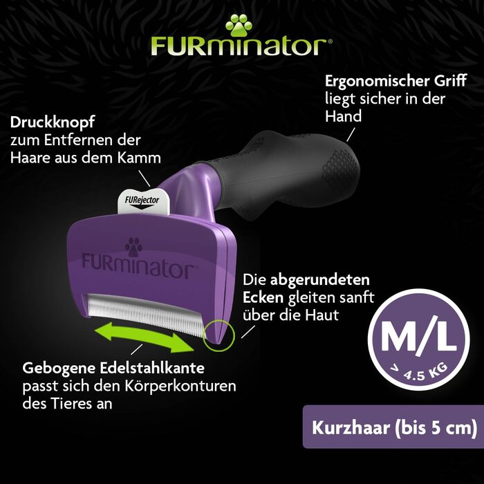 FURminator для котів M-L коротка шерсть – щітка для вичісування підшерстя середніх і великих котів