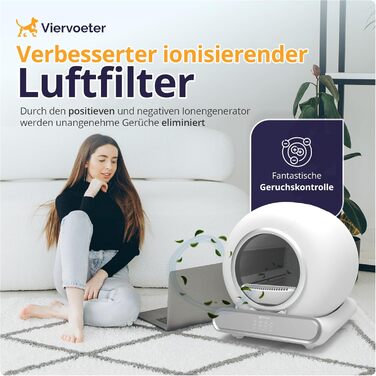 Viervoeter™ автоматичний туалет для котів 65 л з додатком, іонізуючий фільтр, килимок, 3 пакети, для великих котів до 8 кг