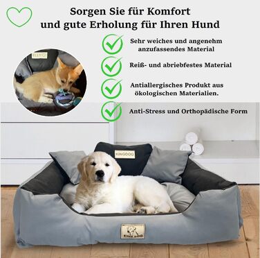Крісло-ліжко для собак великих порід KING DOG, 100 x 75 см, водонепроникний матеріал, силіконовий наповнювач, темний сірий колір, з можливістю персоналізації (нанесення імені)