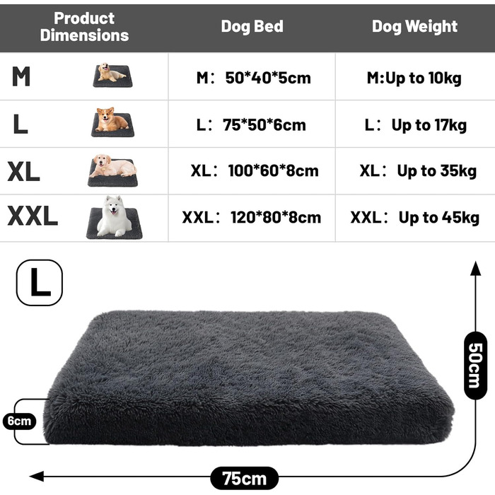 М'яке ліжко для собак великих порід, 100x60x8 см, з антиковзною основою, легко миється