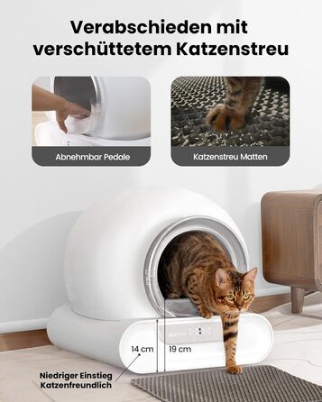 Автоматичний лоток для котів LELO PAWS, 65л, самоочищення, з контролем запаху, керування через APP, електричний, XXL, для кількох котів, білий