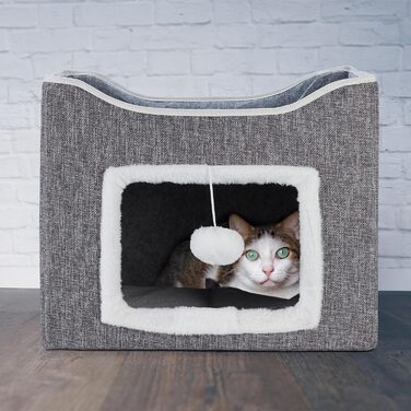 Будиночок для котів Relaxdays, 32x40x40 см, з іграшкою, кігтеточкою, 2 подушками, складаний, сірий