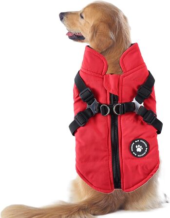 Водонепроникний теплий зимовий одяг для собак: жилет, куртка з шлейкою, бавовняний костюм червоний L