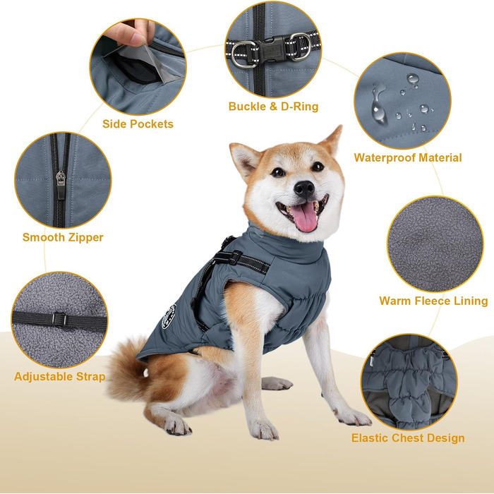 Зимовий теплий одяг для собак: водонепроникна куртка з флісовою підкладкою та захистом живота, для малих, середніх та великих собак, 3XL, блакитна