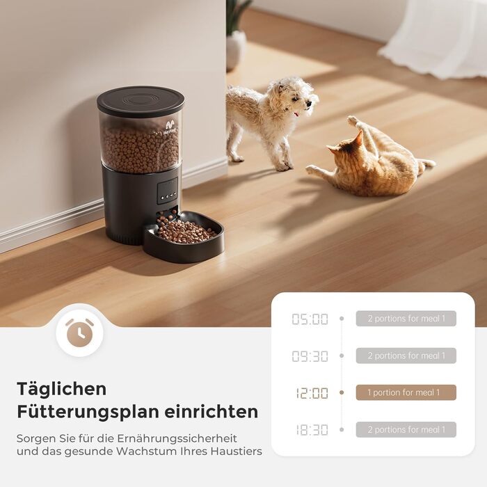 Автомат годівлі для котів та собак IMIPAW з Wi-Fi, 3L, чорний | Програмований диспенсер корму з APP-керуванням, 5G/2.4G, 1-10 прийомів на день