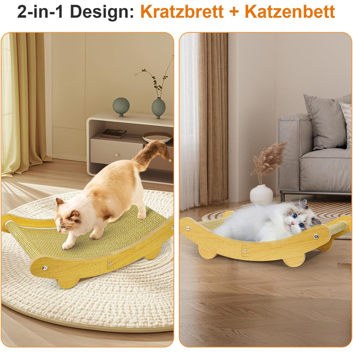 LUMIN TUTU Котячий будиночок 2-в-1: когтеточка та ліжко для котів, 59x34 см, міцний, з натурального льону, без виділення ворсу