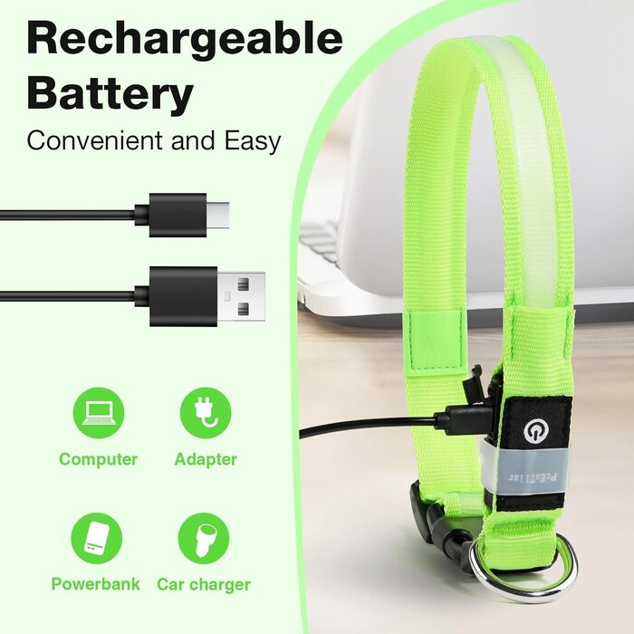 Світлодіодне нашийник для собак Leuchthalsband PcEoTllar, водонепроникний, 7 кольорів, регульований, для маленьких та великих собак, чорний (зелений, S)