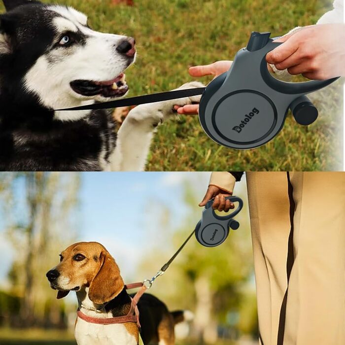 Рулетка для собак Dotolog 8м, висувна повідка для собак середніх та великих порід до 50 кг, повідка-рулетка, сіра/чорна
