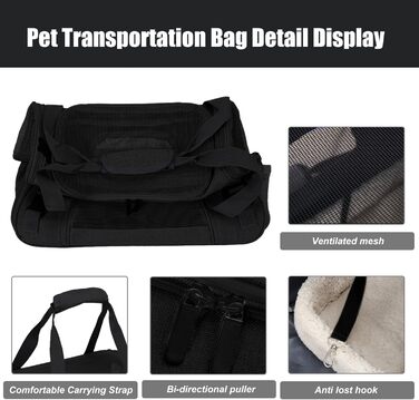Транспортна сумка для тварин ZSMJAER з підстилкою з флісу, для котів та маленьких собак до 10 кг, чорна