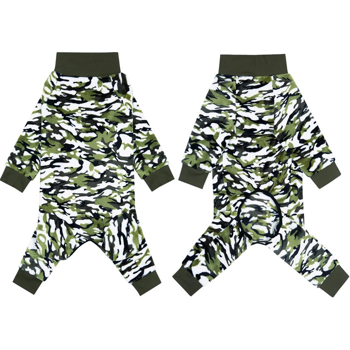 Теплий комбінезон для собак на зиму, після операцій, проти випадіння шерсті, зелений/камуфляж, розмір 26 (довжина спини 38 см, обхват грудей 60 см)