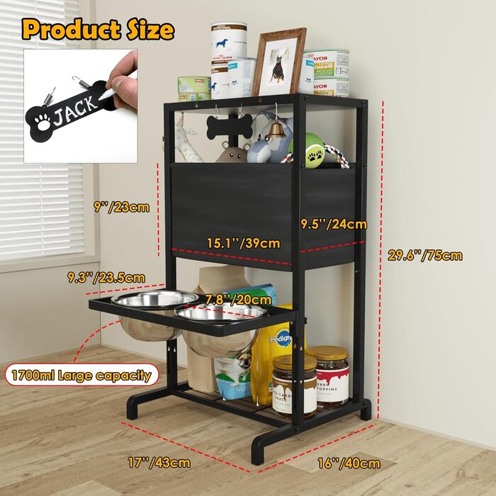 Підвищені годівниці для великих собак, екстра-великих порід, з нековзною підстилкою, об'єм 3000 мл (13 чашок), стабільна годівниця, висота 46 см, підставка для собак XXL, коричневий колір - миски та підстилка, 2,863 мл, 46 см (для великих собак, чорний ко