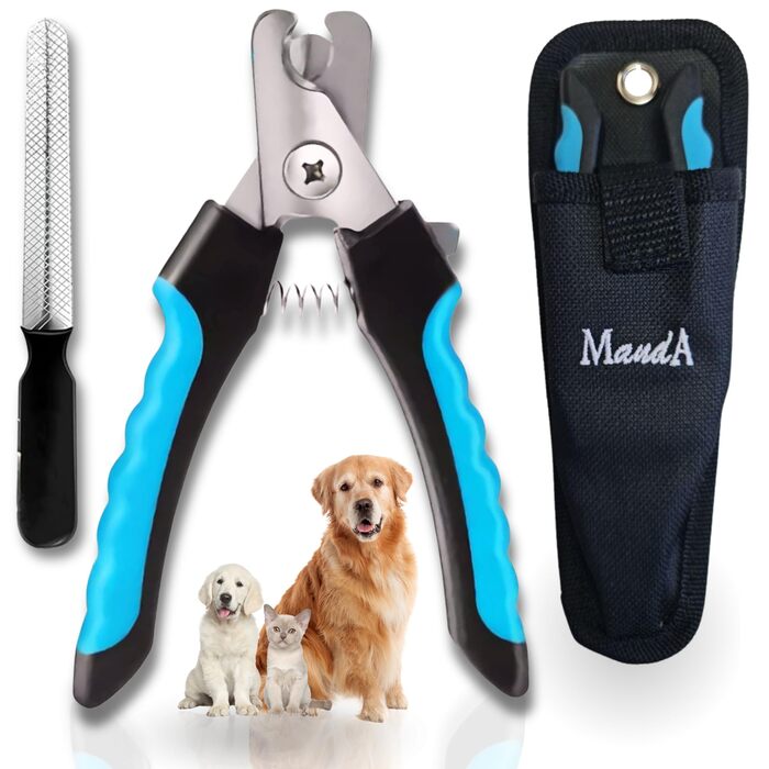 Тример для обрізання кігтів собак, котів та інших домашніх тварин | З пилочкою, лезами з нержавіючої сталі, захистом та чохлом – великий | Для догляду за лапами та кігтями