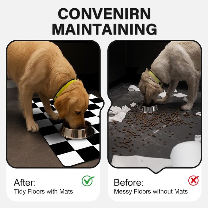 Килимок для котячого/собачого корму BLESWIN - 51x30,5 см, чорно-білий, антиковзаючий, для мисок