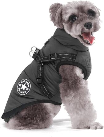 Теплий зимовий одяг для собак, водонепроникний, для маленьких собак, з кільцем, чорний, 30 см