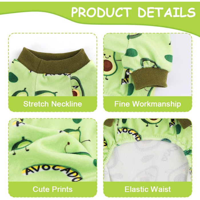 Піжама для собак Sebaoyu - піжама для маленьких собак, Yorkie, Chihuahua, Теacup, цуценят (жовтий гусак, велюр, еластична, можна прати в пральній машині) (Авокадо, Medium)